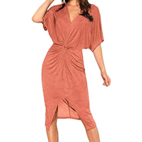 Dress rust v neck slit - Picture 4 of 8